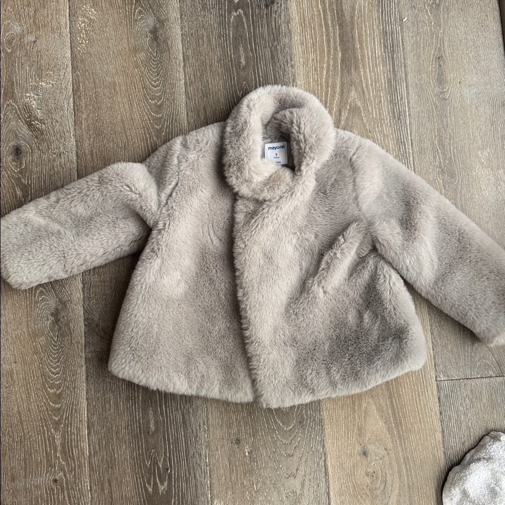 Mayoral Light Gray Faux Fur Coat for Kids 0084 - Picture 2 of 4